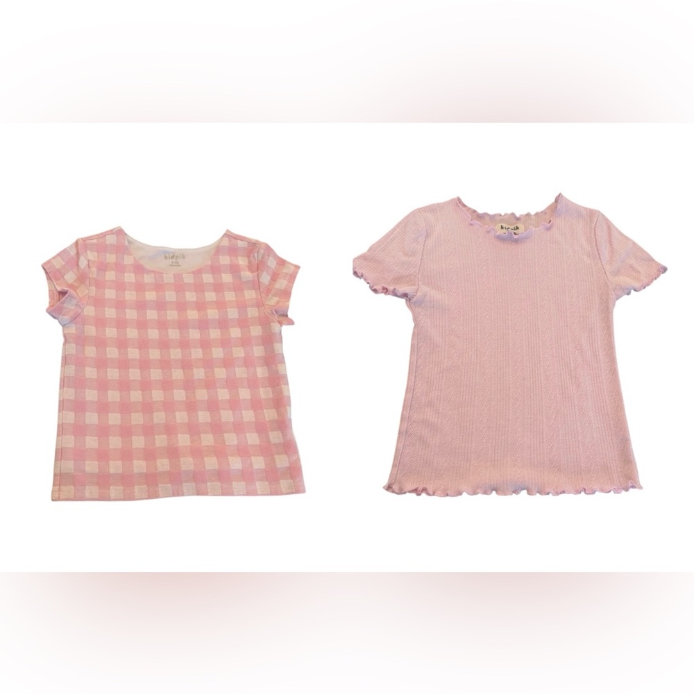 Pink Checkered and Solid Kids Tops Set - kidpik - Size 7/8 (small) Girls